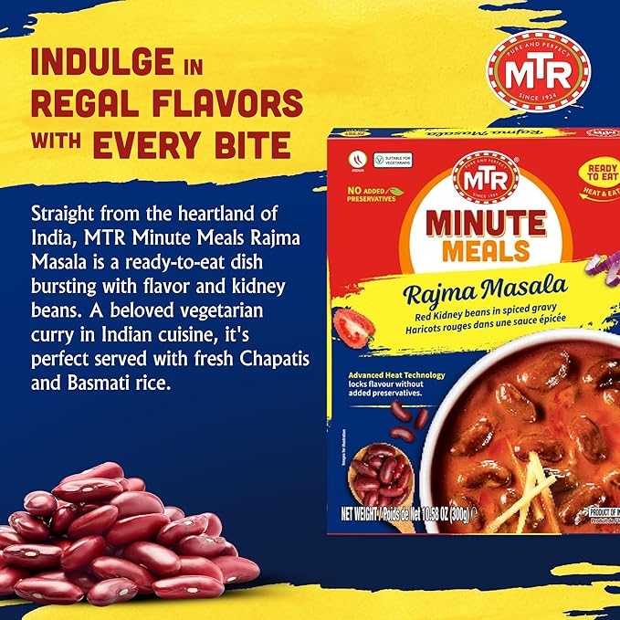 MTR - Minute Meals: Rajma Masala - Red Kidney Beans in Spiced Gravy - Authentic Indian Ready-to-Eat