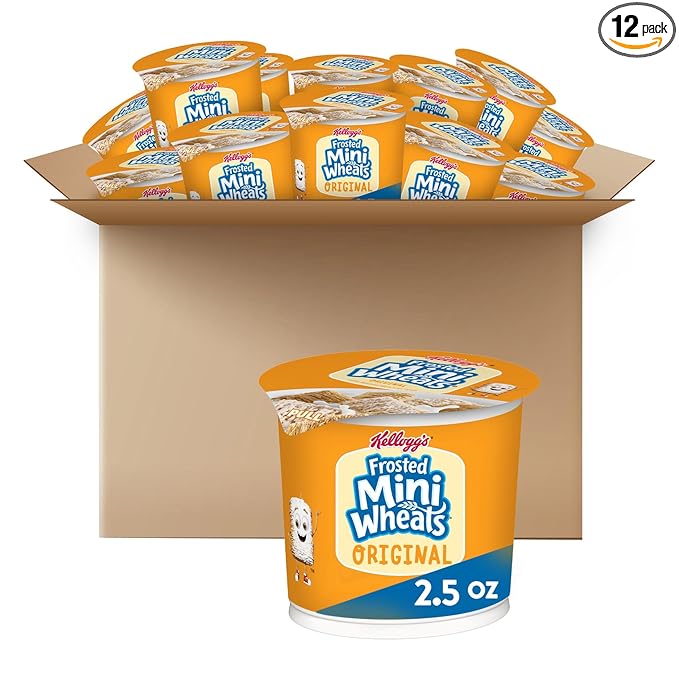 Kellogg's Frosted Mini-Wheats Breakfast Cereal Cups, High Fiber Cereal, Kids Snacks, Original, 30oz