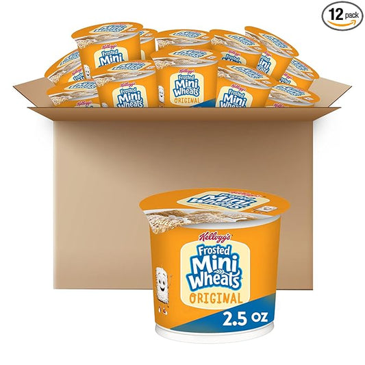 Kellogg's Frosted Mini-Wheats Breakfast Cereal Cups, High Fiber Cereal, Kids Snacks, Original, 30oz