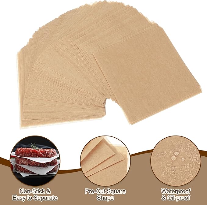 uxcell 500 Pcs Unbleached Parchment Paper Baking Sheets Squares, 4.3 Inch Hamburger Patty Paper