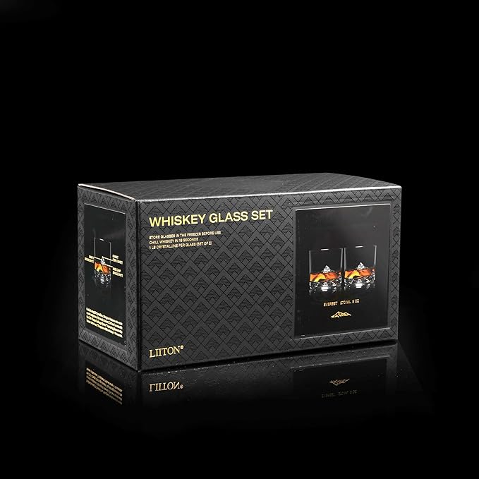 Mount Everest Heavy Crystal Whiskey Glasses Gift Set of 2, Thick Freezable Bourbon Glass 1lb Each