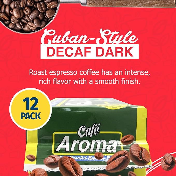 Café Aroma Decaf Dark Roast Espresso Ground Coffee, Authentic Cuban Style Coffee, Vacuum Sealed