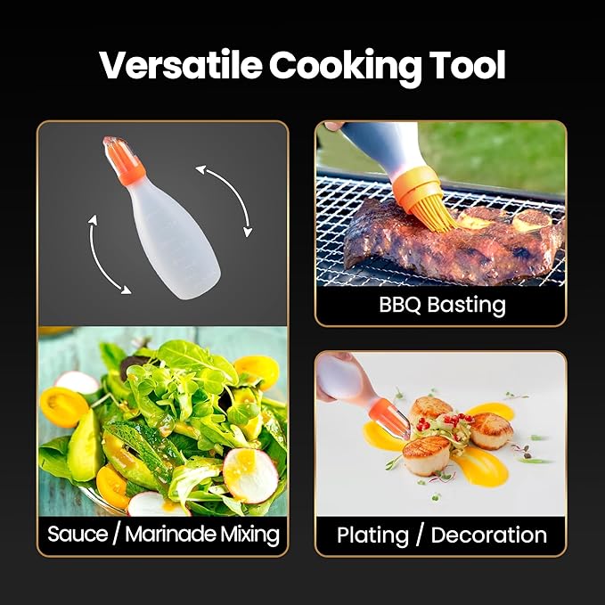 Silicone Pastry Brush, All-in-One Silicone Basting Brush with Sauce Bottle, Heat Resistant BBQ