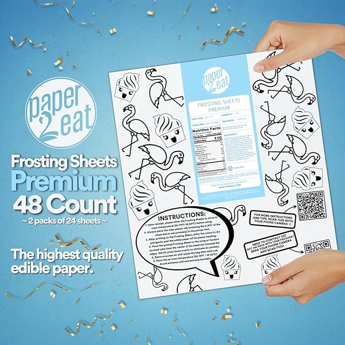 paper2eat Frosting Sheets Premium 8.5“ x 11“ - 48 Count - White Edible Icing Sheets