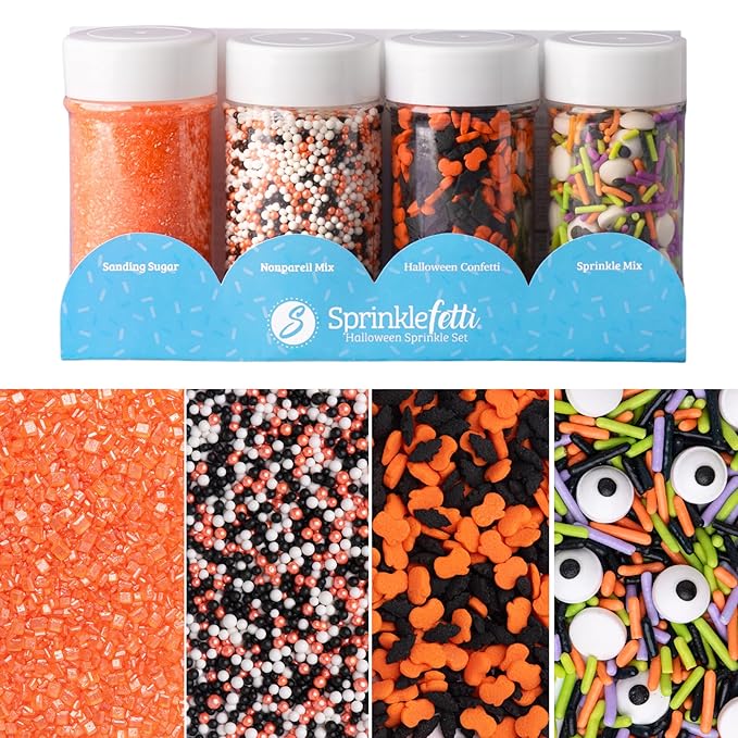 Sweets Indeed Halloween Sprinkles 4-Pack ??10.90 oz Jar Set | Candy Eyeball Mix, Bat & Pumpkin Quin