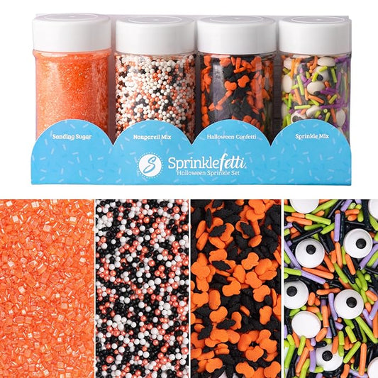 Sweets Indeed Halloween Sprinkles 4-Pack ??10.90 oz Jar Set | Candy Eyeball Mix, Bat & Pumpkin Quin