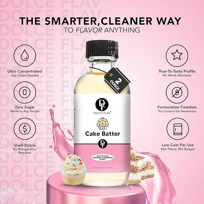 Dolce Flav Natural Cake Batter Extract ??2 Ounce Water-Soluble Kosher, Sugar-Free, Concentrated