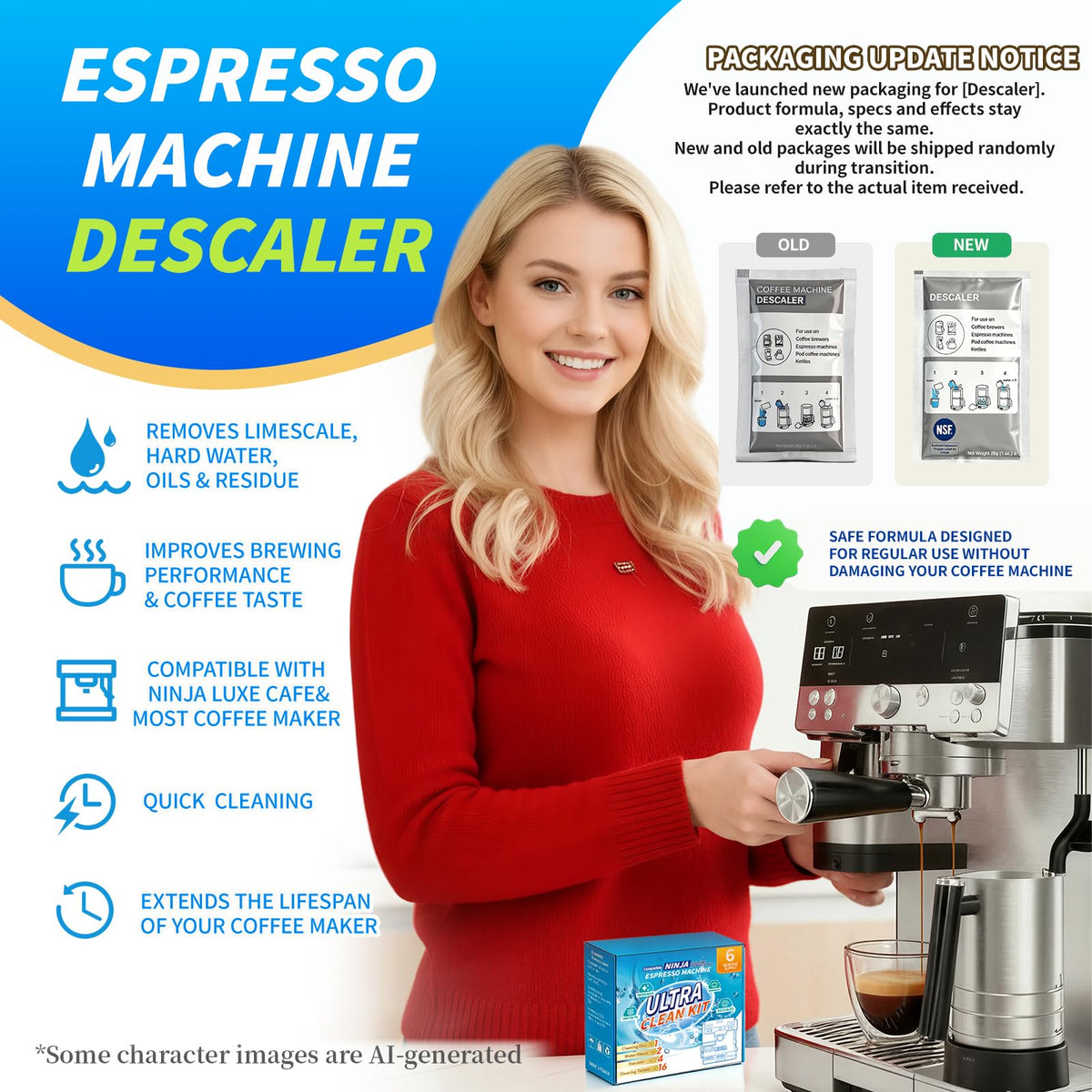 OCTPLAY ​Espresso Cleaning Supply Kit for Ninja Luxe Cafe, 6 Month Supply, Descale Packets