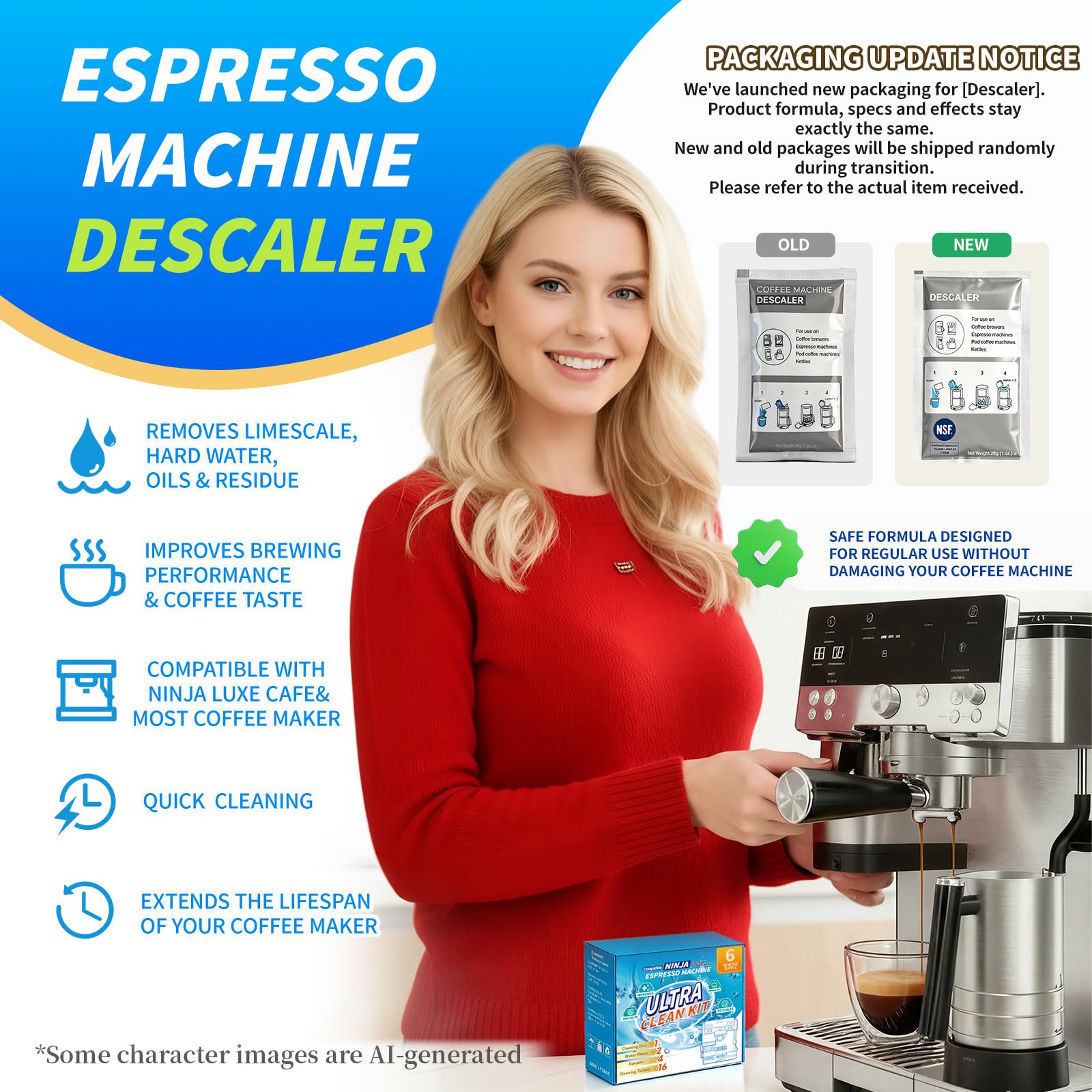 OCTPLAY ​Espresso Cleaning Supply Kit for Ninja Luxe Cafe, 6 Month Supply, Descale Packets