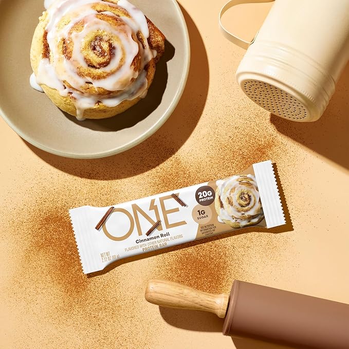 ONE Protein Bars, Cinnamon Roll, Gluten Free with 20g Protein and 1g Sugar, Pantry Staples, 2.12 oz