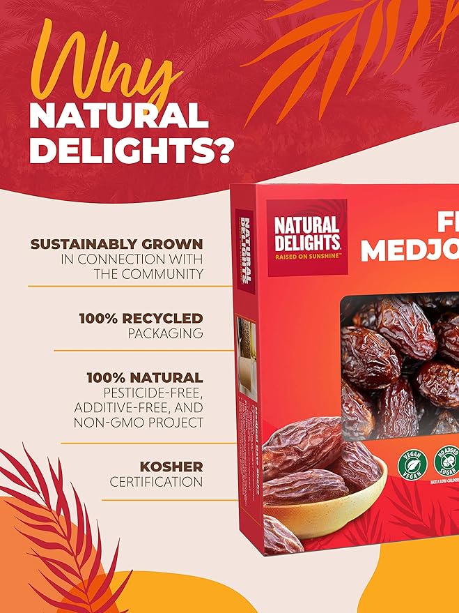Natural Delights Medjool Dates – Large & Plump Whole Dates Medjool, Non-GMO Verified, Good Source