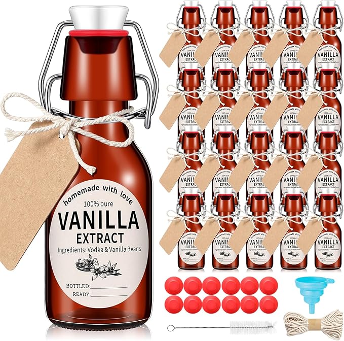 Vesici 20 Sets Swing Top Glass Bottles Set Amber Homemade Vanilla Extract Bottles with Stoppers