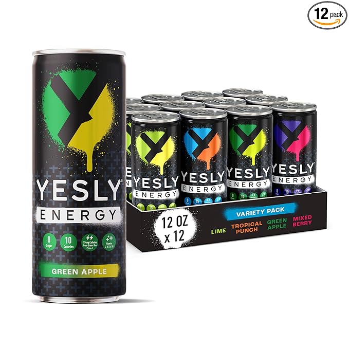 Yesly Energy Drink, Variety Pack, Naturally Flavored Sparkling Energy Drink With Electrolytes