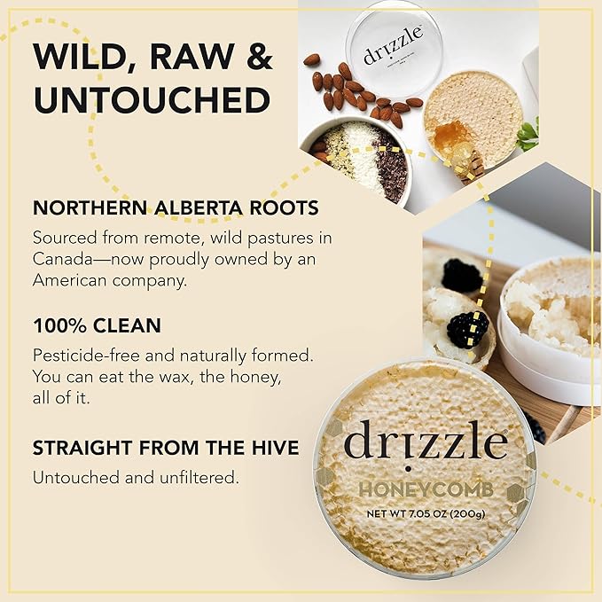 Drizzle Honeycomb - Raw All Natural Honey Comb, Edible Topping for Charcuterie, Unfiltered &