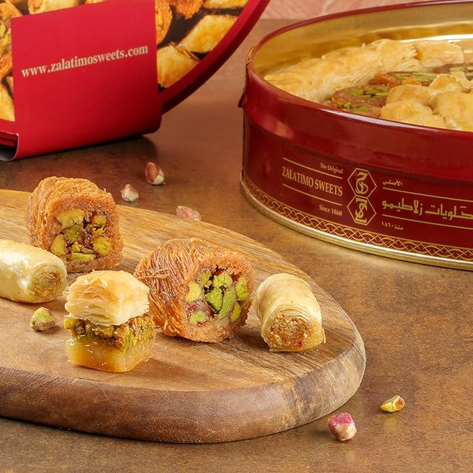 Zalatimo Sweets Since 1860, 100% All Natural Assorted Baklava, Slightly Sweet Baklava in Round