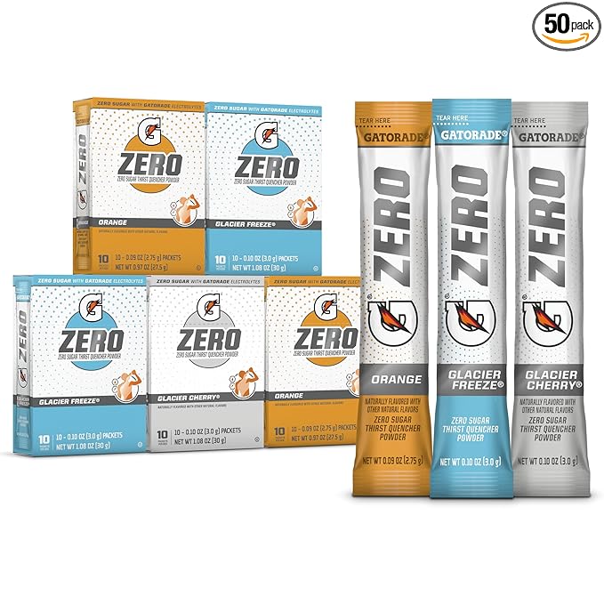 Gatorade G Zero Powder, Glacier Cherry Variety Pack, 0.10oz Individual Packets - 10 Count (Pack of