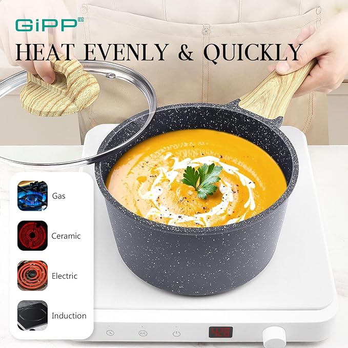 GiPP Pots and Pans Set Non Stick - 10 Pcs White Granite Kitchen Cookware Sets Nonstick Induction
