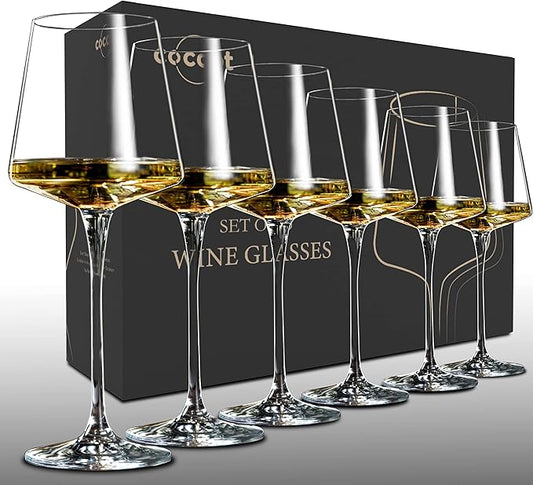 Wine Glasses Set of 6,Crystal White Wine Glasses,Red Wine Glass Set,Long stem Wine Glasses,Clear