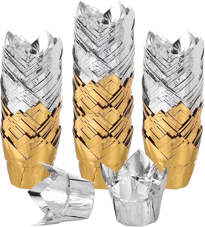 uxcell 100 Pcs Tulip Cupcake Liners, Muffins Liners Aluminum Foil Cupcake Wrappers Baking Cups