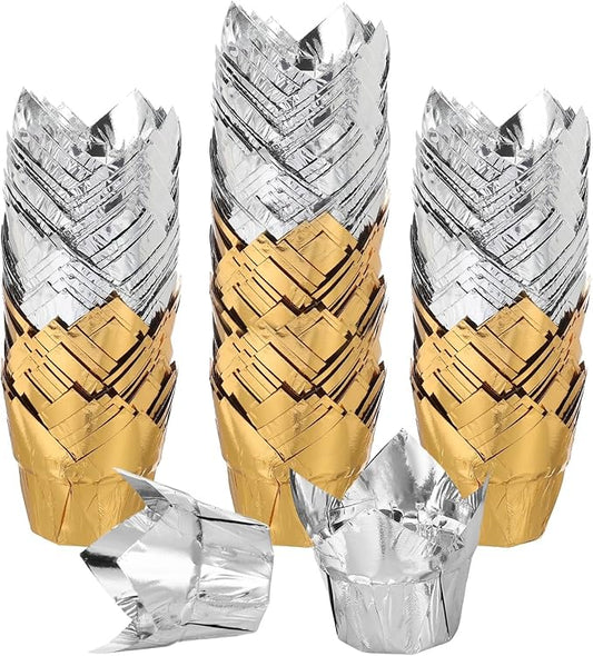 uxcell 100 Pcs Tulip Cupcake Liners, Muffins Liners Aluminum Foil Cupcake Wrappers Baking Cups