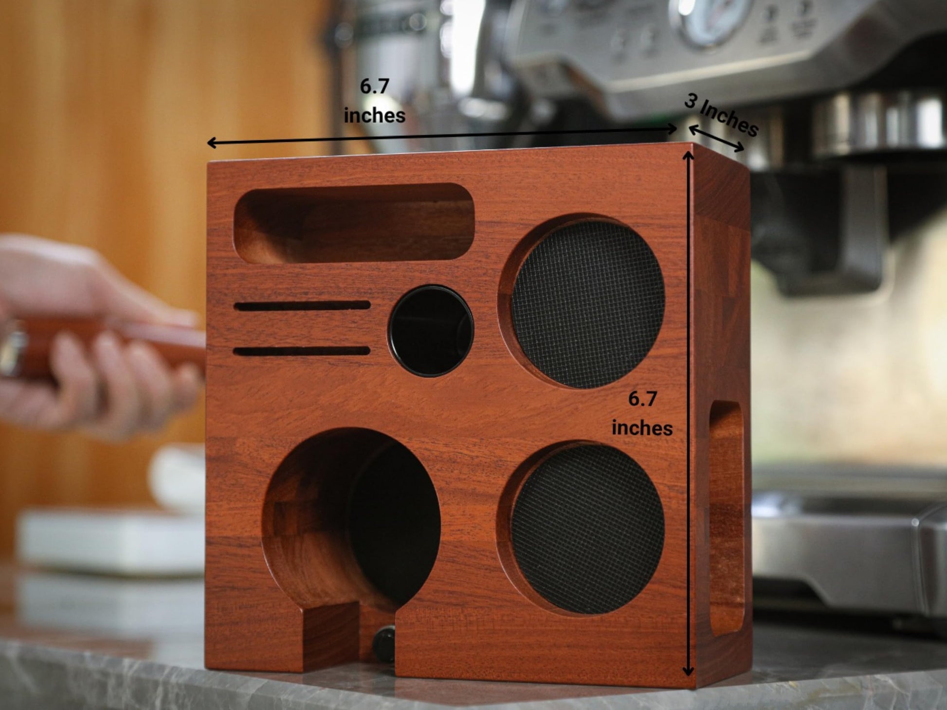 KNODOS Espresso Accessories Organizer Box 58mm Tamping Station Rosewood Espresso Tools Stand for