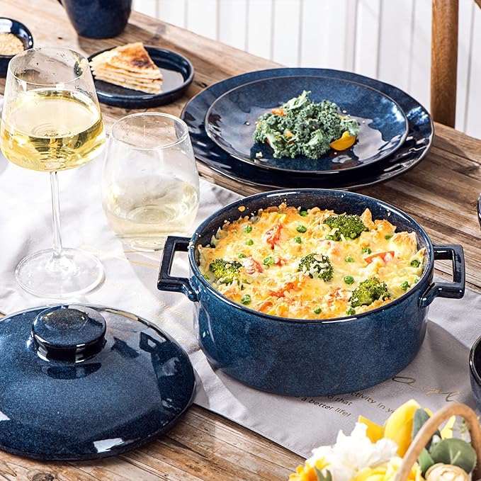 Vicrays Casserole Dish with Lid - Ceramic Lasagna Pan Deep 2 Quart Round Baking Dishes Covered