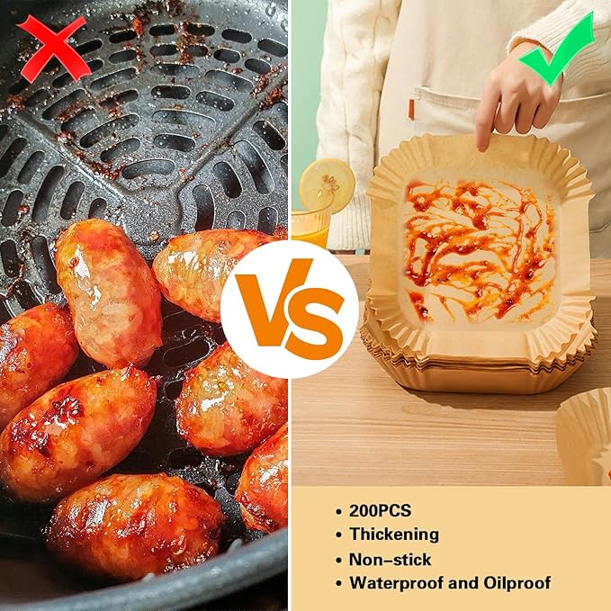 200Pcs Air Fryer Paper Liners, 6.3 Inch Square Disposable Air Fryer Liner, Non-stick Parchment