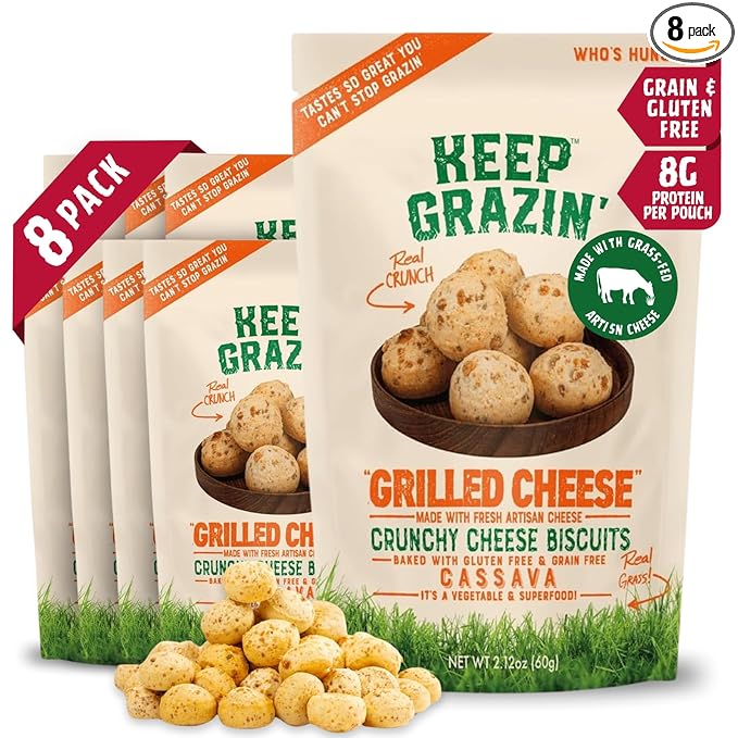 Keep Grazin Grain Free Crunchy Cheese Biscuits - Grilled Cheese Flavoured | 2.12 Ounce (Pack of 8)