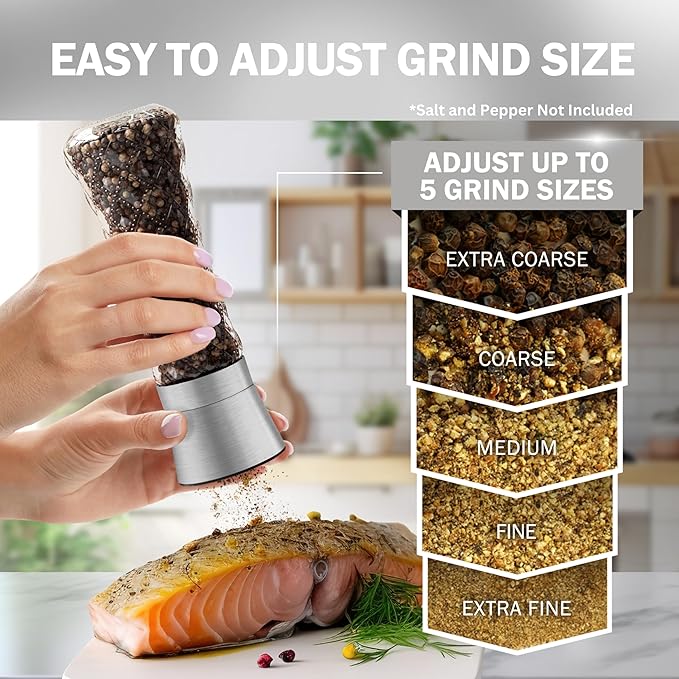 Home EC Original Stainless Steel Sea Salt and Pepper Grinder Set of 2 - Adjustable Ceramic Grinder