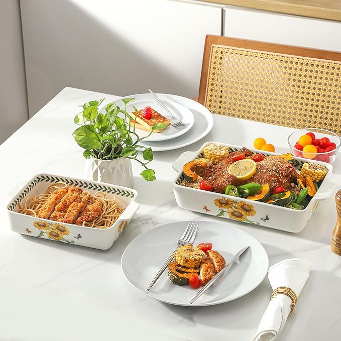 Ceramic Baking Casserole Dish with Handles, Large 8x13 inch & 6x10 inch Pan and Middle Baking Pan