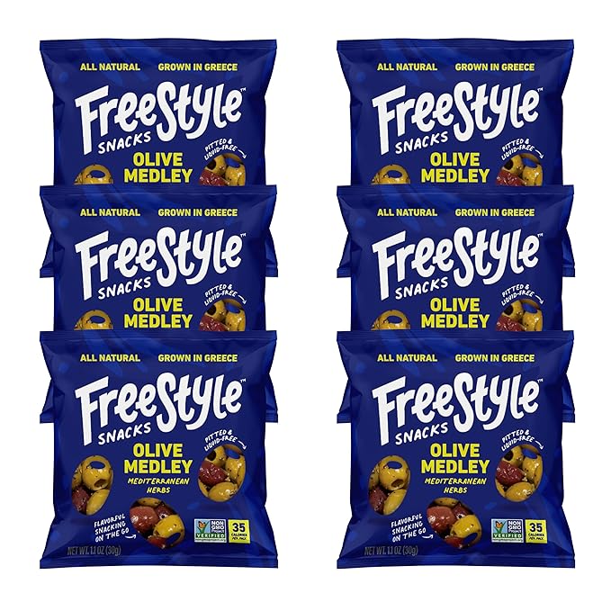 Freestyle Snacks Olive Medley Snack Packs - Single Serve - Fresh Pitted Olives, Jumbo-Sized, Grown
