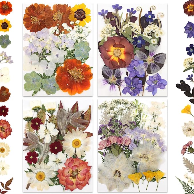 80P Vintage Pastel Dried Flowers for Crafts, Real Natural Pressed Flowers in Retro Soft Tones for
