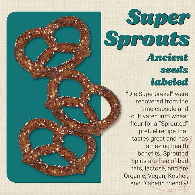 Unique Snacks Sprouted Splits Pretzels, Sprouted Pretzels, Delicious Homestyle Baked Snack Bag, OU