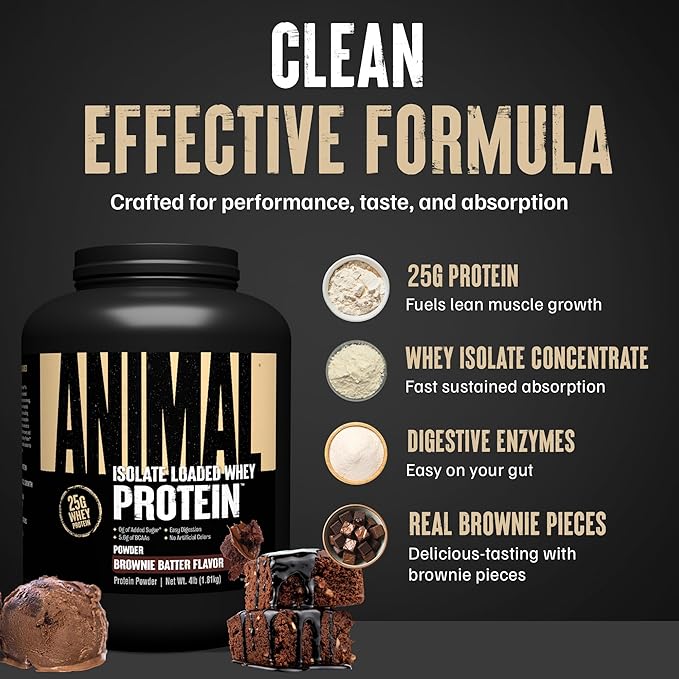 Animal Whey Isolate Protein Powder - Loaded for Pre & Post Workout Muscle Builder and Recovery with