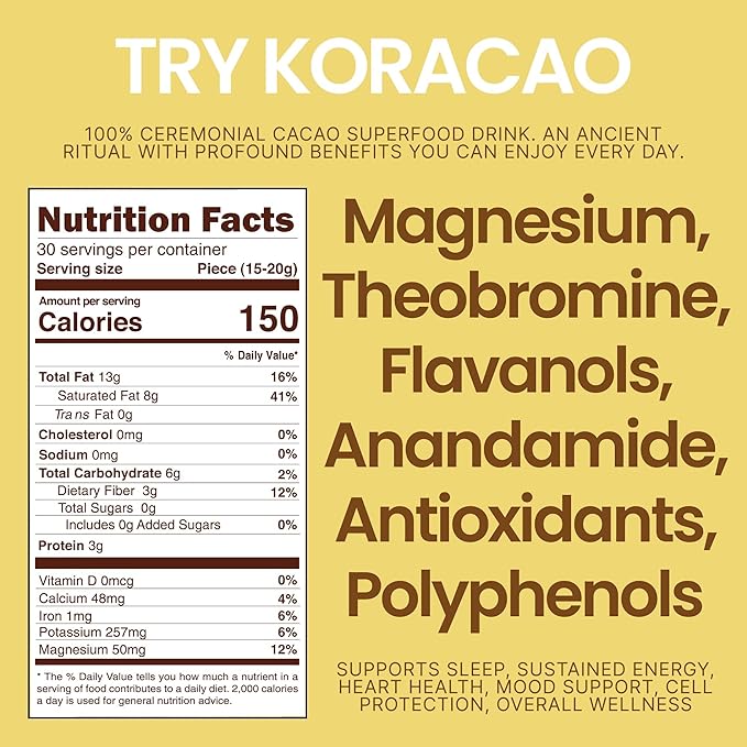 KORACAO Sustainably Harvested Cacao Cubes | Ideal Superfood for Everyday Bliss | Ceremonial Grade