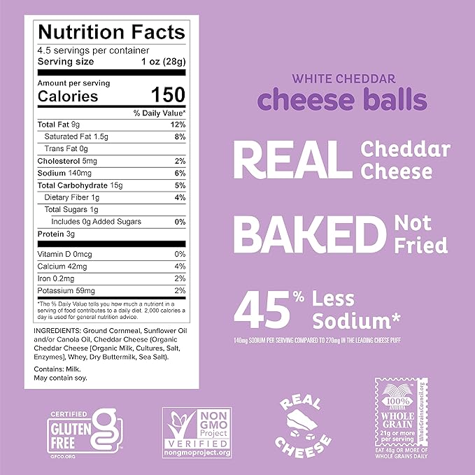 Heirloom White Cheddar Cheese Balls by Pipcorn - 4.5oz 6pk - Healthy Snacks, Gluten Free, Heirloom
