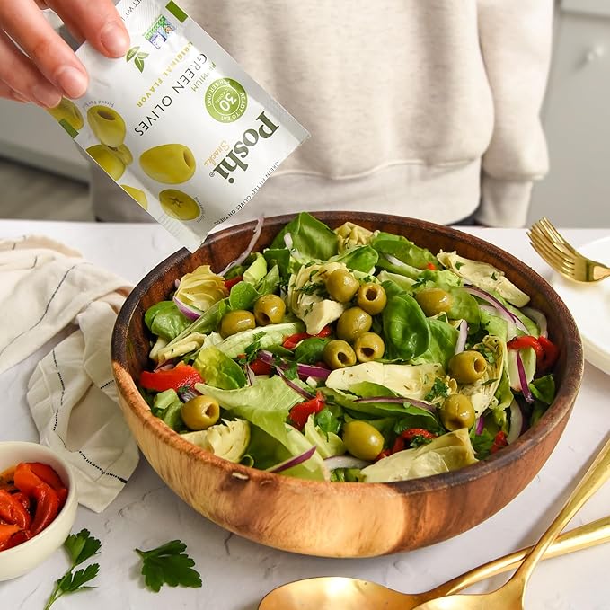 Poshi Green Olives On-The-Go - Original Flavor - Single Serve Pitted Olives - Convenient and