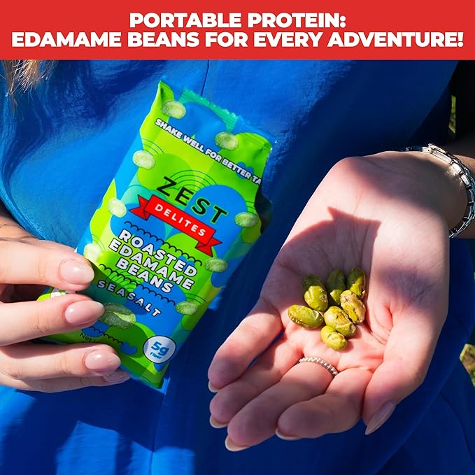 Crunchy Dry Roasted Edamame Beans Snack by Zest Delites, Sea Salt, Vegan, Low Calorie (110cal) High