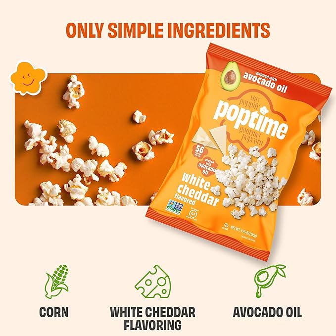 Poptime White Cheddar Popcorn Snack Bags ??Gourmet Popcorn Bags, Healthy Snack With Heart-Healthy