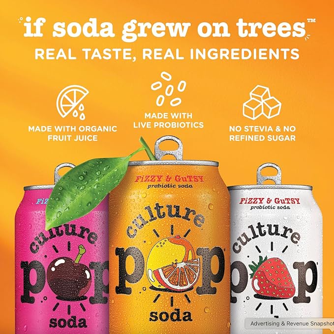 Culture Pop Soda, Black Cherry, Probiotic Low Sugar Soda, Sparkling Juice Alternative, Non-GMO