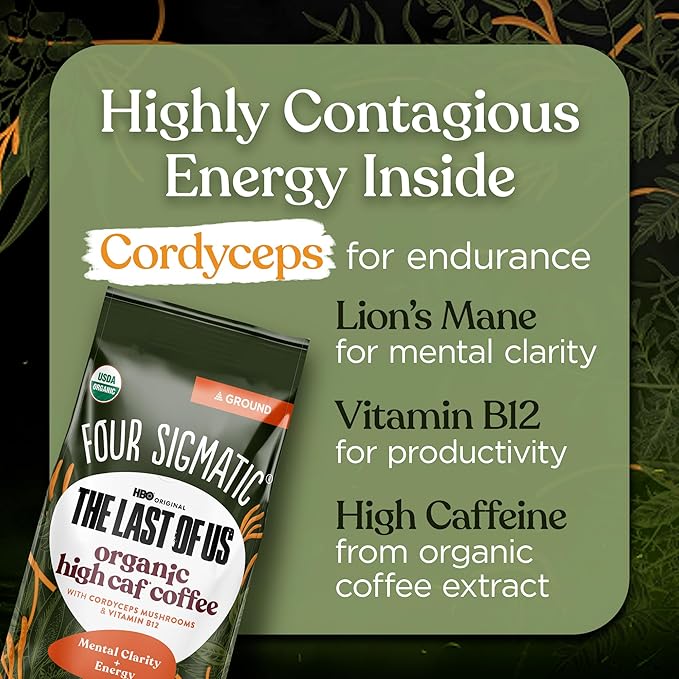 Four Sigmatic The Last of Us High Caffeine Cordyceps Coffee | Organic Dark Roast Extra Strong