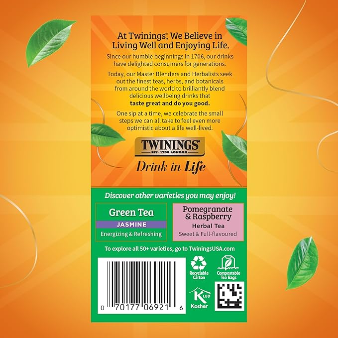 Twinings Green Tea with Pomegranate, Raspberry, & Strawberry Individually Wrapped Bags, 20 Count