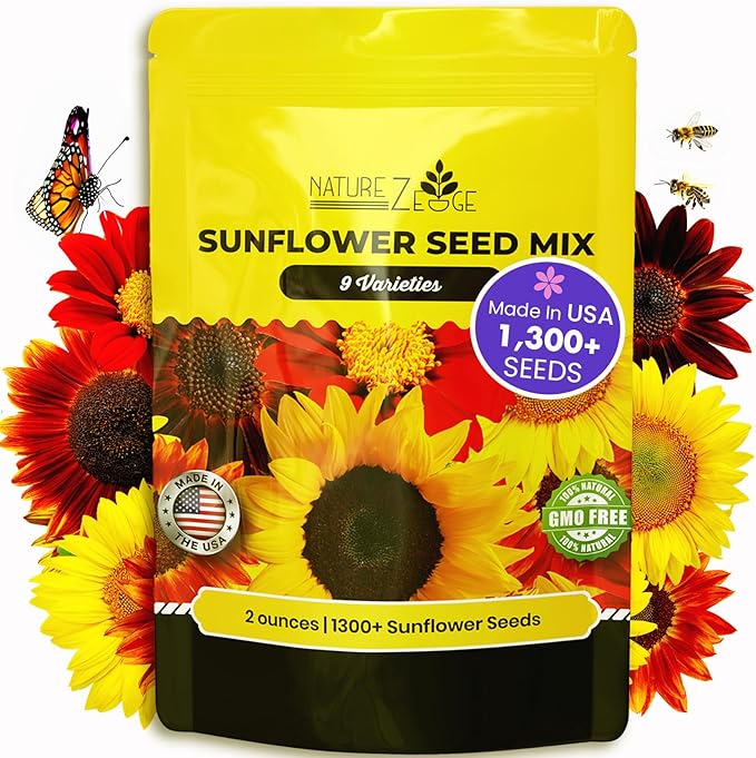 NatureZ Edge 1300+ Sunflower Seeds Garden Variety Pack, Bulk Sunflower Seeds for Planting Flowers