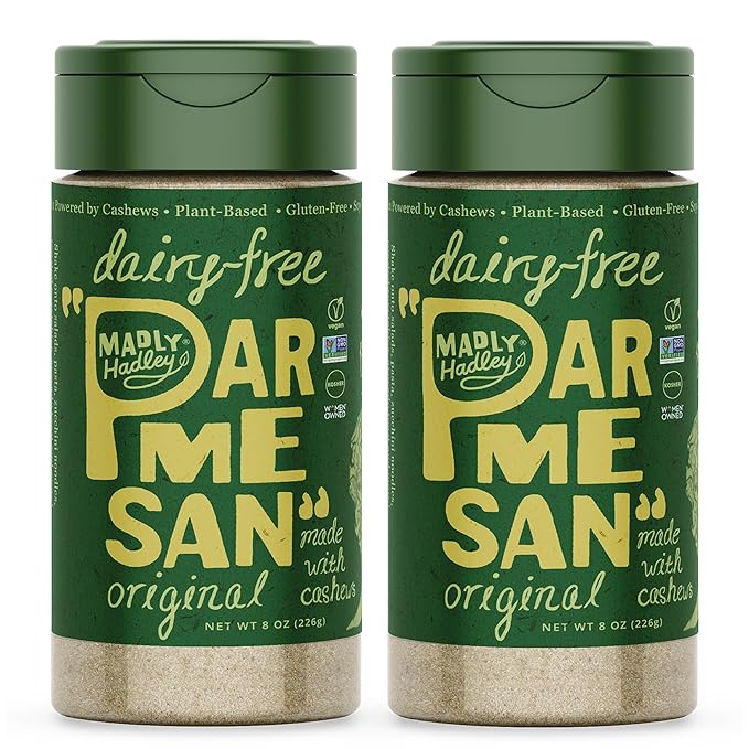 Madly Hadley Plant-Based Parmesan Cheese, 2 packs - 16oz | Original Vegan Cashew Parmesan Grated
