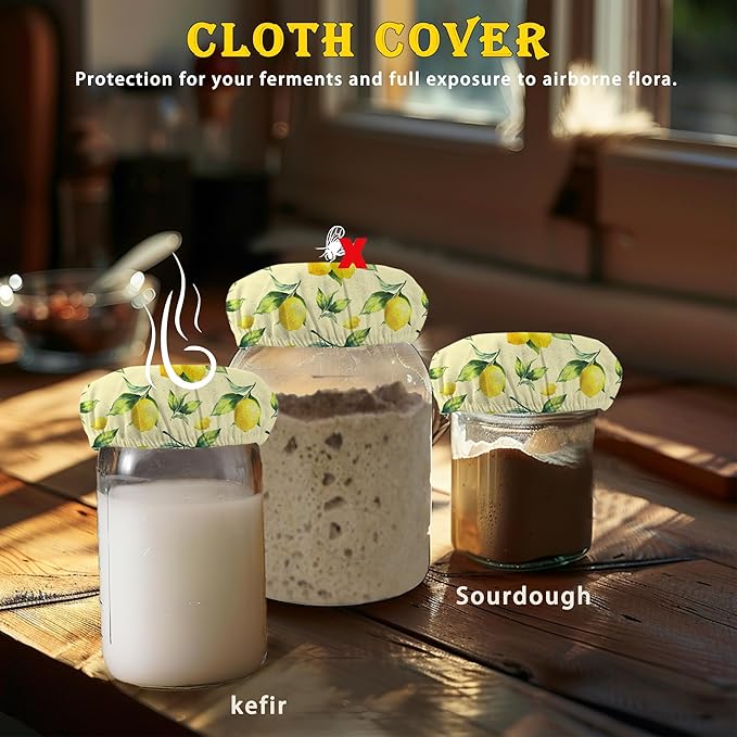 Cloth Covers for Sourdough Starter Jars, Groovy Yellow Lemon Heat Preservation to Increase