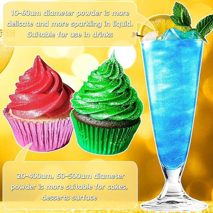 Edible Glitter - 15 Popular Colors Edible Glitter for Cocktails, Food Grade Luster Dust, Iridescent