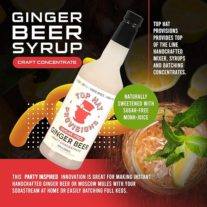 Top Hat Keto Sugar Free Diet Ginger Beer Syrup - Made with Organic Monk Fruit – Zero Sugar Ginger