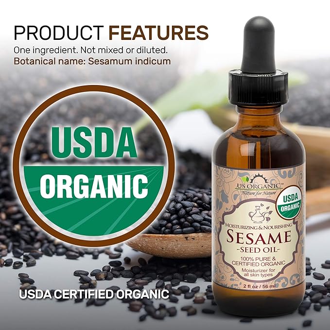 US Organic Sesame Seed Oil, USDA Certified Organic, Untoasted, Unrefined Virgin, 100% Pure &