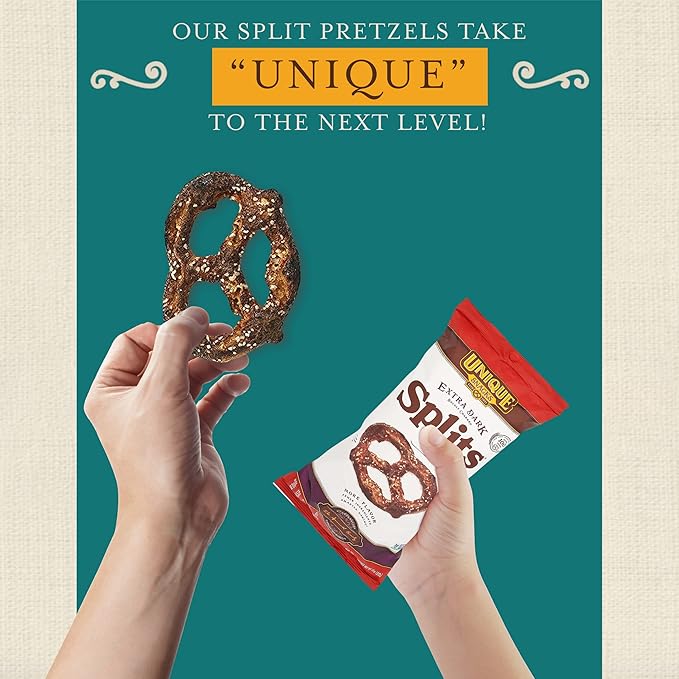 Unique Snacks Extra Dark Splits Pretzels, Original Split-Open Pretzels, Delicious Homestyle Baked