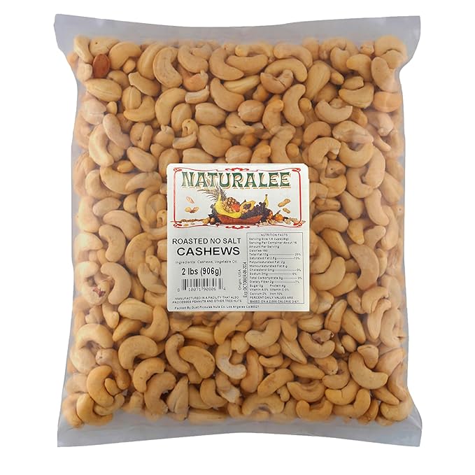 Naturalee Cashews 2 lbs - Roasted, Unsalted - Natural Heart Healthy Snack